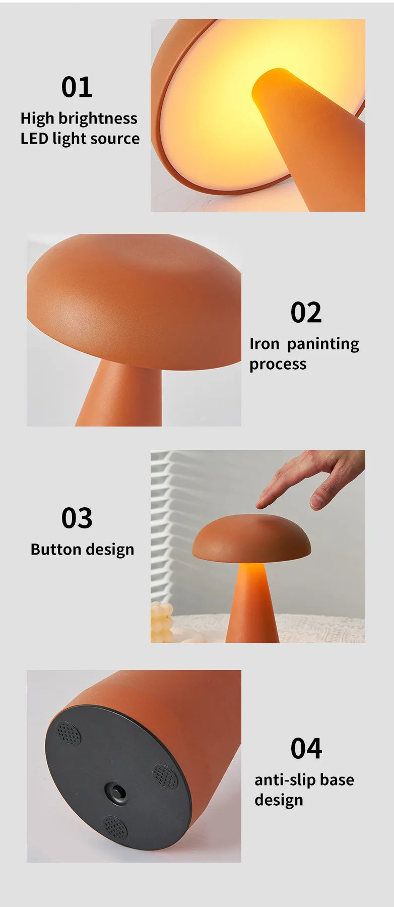Lampe de chevet champignon rechargeable